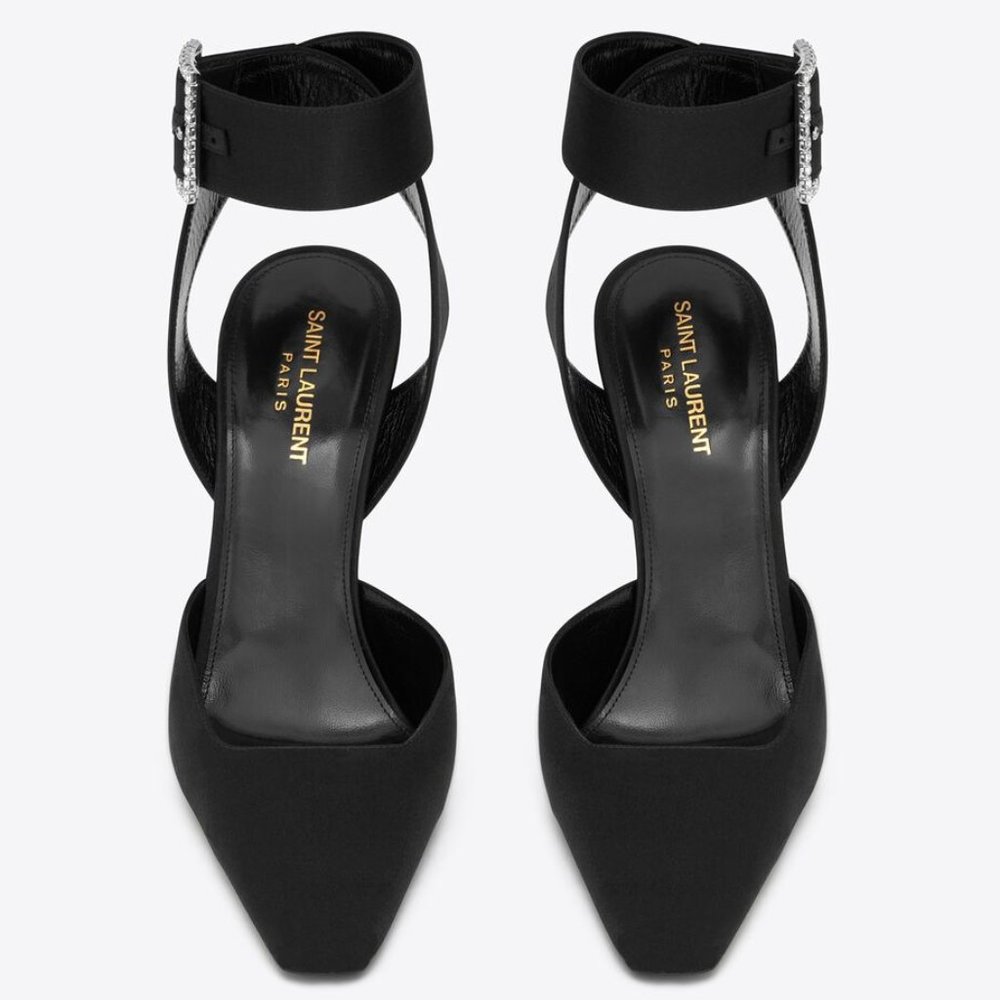 Saint Laurent Satin Slingback Heels in Black, Size 8.5 US